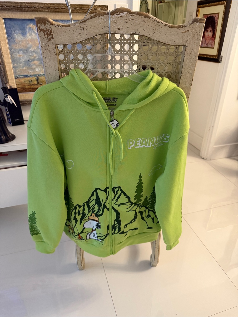 Peanuts Lime Green/Black/White Snoopy & Woodstock Camping Zip-Up Hoodie